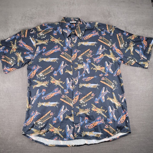 Smithsonian Institution Vintage Airplane WW2 WW1 Button Up Shirt Short Sleeve XL - Picture 1 of 12